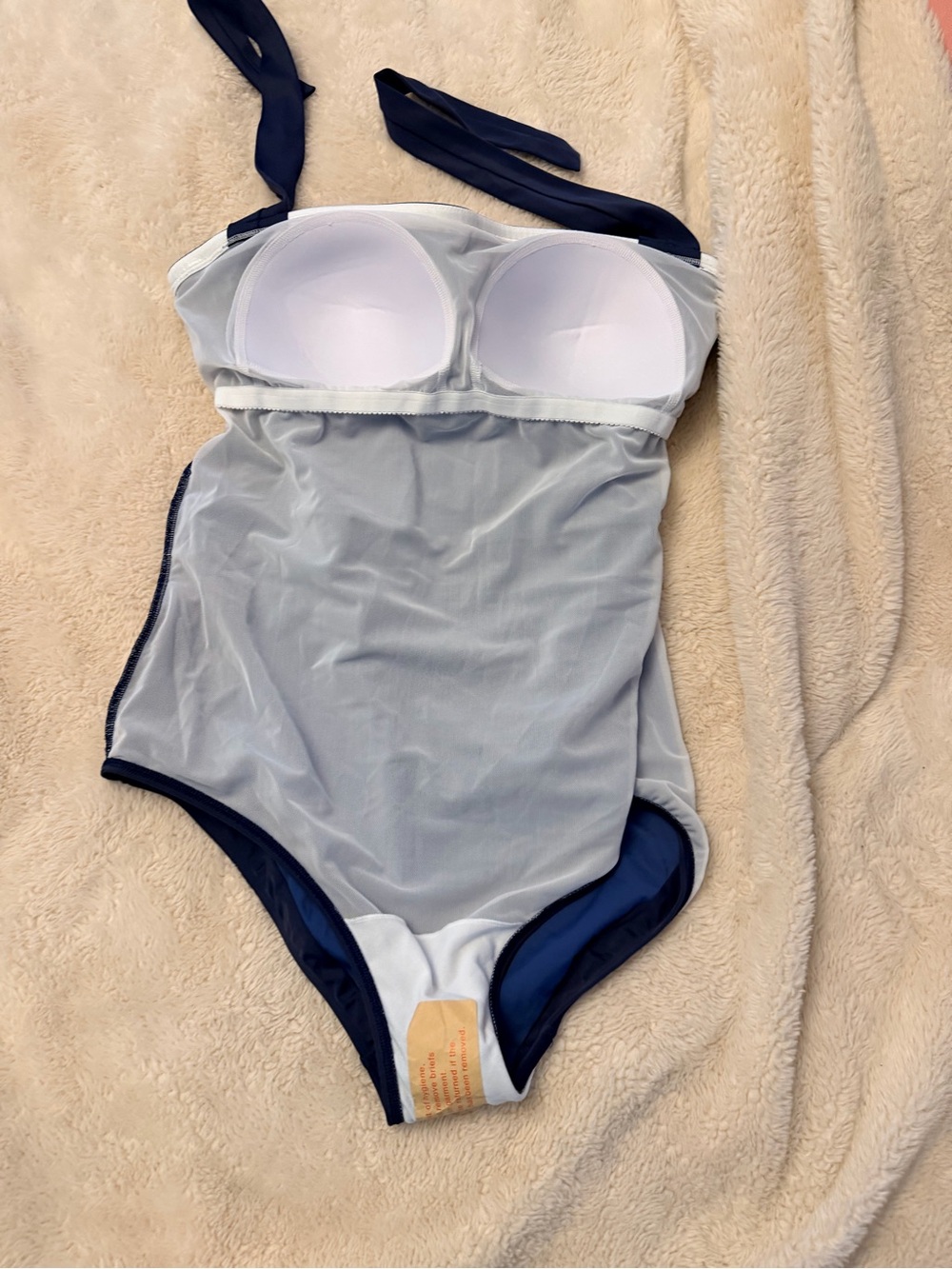 Boden Blue and Navy Colorblock One-Piece Halter Top Swimsuit. New without tags. - Picture 3 of 4